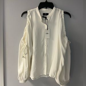 NWT- 7 For All Mankind Cold Shoulder White Button Down Top (XS)